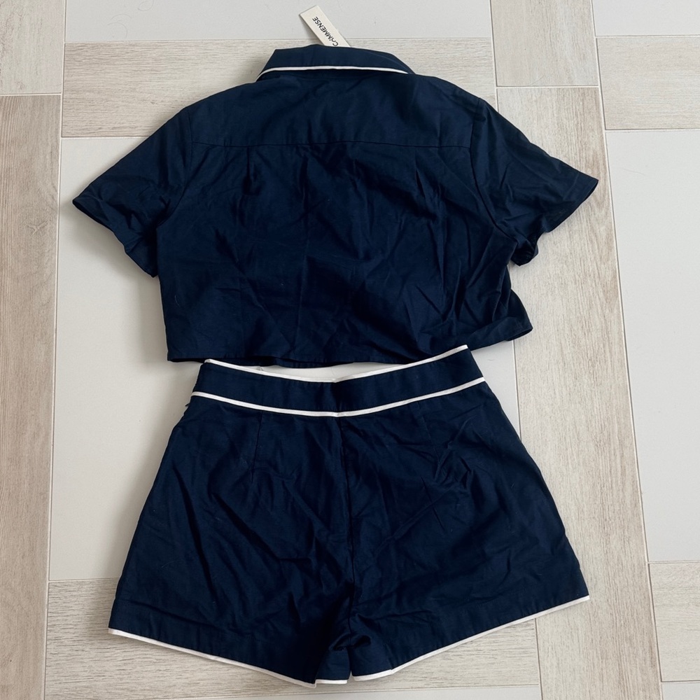 Commense Navy Shirt and High Rise Shorts with White Piping - Picture 5 of 5
